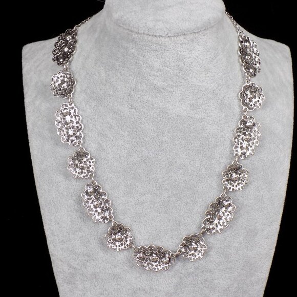 Vintage Crown Trifari Necklace Art Deco Style Textured Filigree Stones 15" +2" - Picture 11 of 11